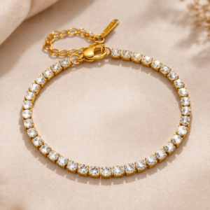 Pulsera "Tenis" en Acero Inoxidable y Chapado en Oro de 18K