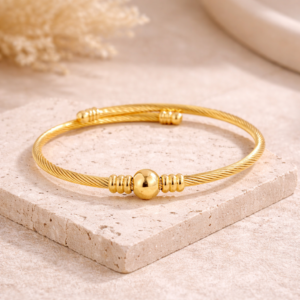 Brazalete "Ball" en Acero Inoxidable y Chapado en Oro de 18K