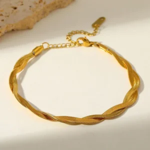 Pulsera "Braided" en Acero Inoxidable y Chapado en Oro de 18K