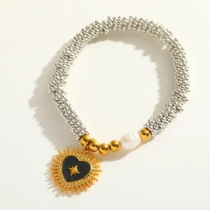 Pulsera "Eterna" Con Perla Natural en Acero Inoxidable y Chapado en Oro de 18K