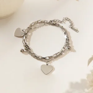 PULSERA DE ESLABÓN Y COLGANTES DE CORAZÓN EN ACERO INOXIDABLE
