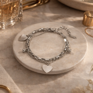 Alternative view of PULSERA DE ESLABÓN Y COLGANTES DE CORAZÓN EN ACERO INOXIDABLE