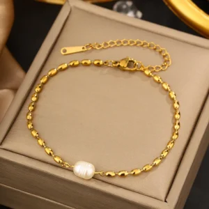 Pulsera "Un Perle" en Acero Inoxidable y Chapado en Oro de 18K