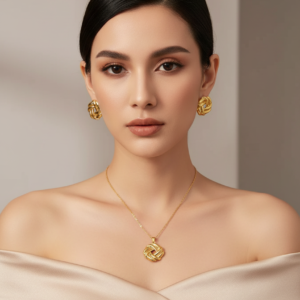 Alternative view of Set de Aretes y Collar "Nest" en Acero Inoxidable y Chapado en Oro