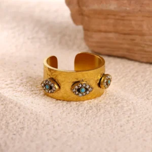 Anillo "Profecía"con Zirconia en Acero Inoxidable y Chapado en Oro de 18K