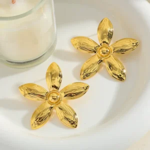 Alternative view of Aretes "Spring Bloom" en Acero Inoxidable Dorado