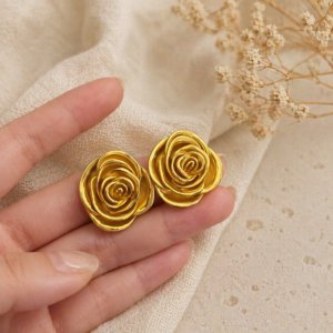 Aretes "Rose"con Puente de Plata en Acero Inoxidable y Chapado en Oro