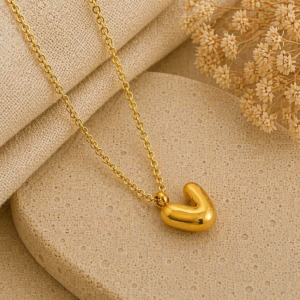 Collar con Inicial "V" Balloon en Acero Inoxidable y Chapado en Oro