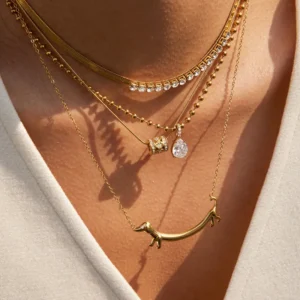Alternative view of Collar "Salchicha" en Acero Inoxidable y Chapado en Oro de 18K