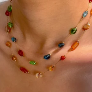 Alternative view of Collar "Orange Bites" con Piedras Naturales en Acero Inoxidable y Chapado en Oro de 18K