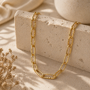 Collar de Cadena Texturizada en Acero Inoxidable y Chapado en Oro de 18K