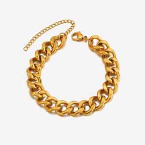 Pulsera de Eslabón Grueso en Acero Inoxidable y Chapado en Oro de 18K