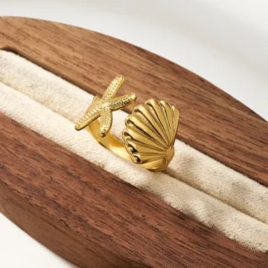 Anillo "La Mer"de Acero Inoxidable y Chapado en Oro de 18K