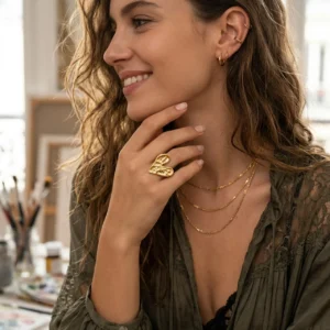Alternative view of Anillo "Heart Beat" en Acero Inosidable y Chapado en Oro de 18K