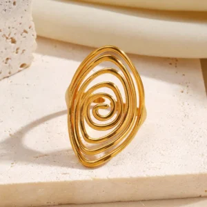 Anillo "Vértigo" en Acero Inoxidable y Chapado en Oro de 18K