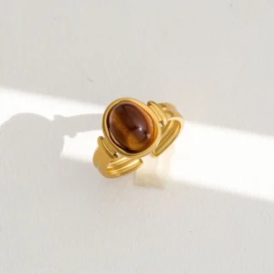 Anillo "Tiger Eye" en Color Plata de Acero Inoxidable y Chapado en Oro de 18K