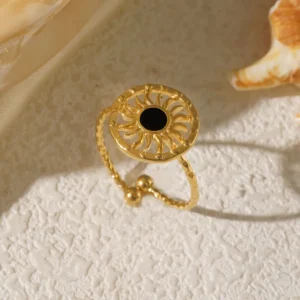 Anillo "Midnight Sun"en Acero Inoxidable y Chapado en Oro de 18K