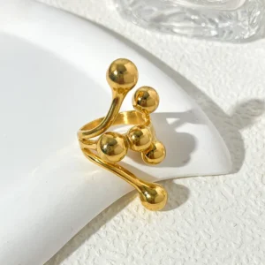 Alternative view of Anillo "Anuran" en Acero Inoxidable y Chapado en Oro de 18K