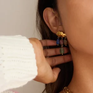 Alternative view of Aretes Statement "Cloud Princess" con Piedras Naturales en Acero Inoxidable y Chapado en Oro de 18K