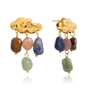 Aretes Statement "Cloud Princess" con Piedras Naturales en Acero Inoxidable y Chapado en Oro de 18K