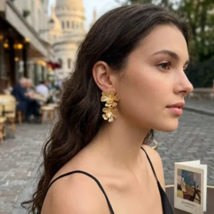 Aretes "Impressionist Garden" con Puente de Plata en Acero Inoxidable y Chapado en Oro de 18K