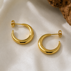 Arracadas Media Luna en Acero Inoxidable y Chapado en Oro de 18K