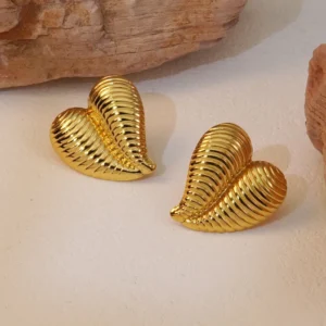 Aretes "Striped Heart" en Acero Inoxidable Dorado