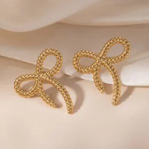Aretes "Rope Bow" en Acero Inoxidable y Chapado en Oro de 18K