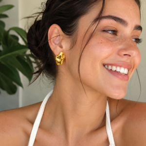 Aretes "Irregular Stone" en Acero Inoxidable Dorado