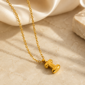 Collar con Inicial “I” Balloon en Acero Inoxidable y Chapado en Oro