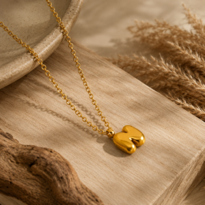 Collar con Inicial “”N Balloon en Acero Inoxidable y Chapado en Oro