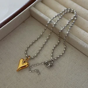 Collar Mixed Metals con Colgante de Corazón en Acero Inoxidable y Chapdo en Oro de 18K