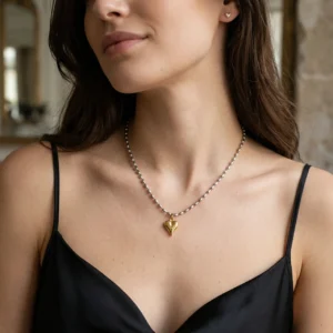 Alternative view of Collar Mixed Metals con Colgante de Corazón en Acero Inoxidable y Chapdo en Oro de 18K