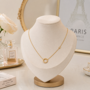 Collar "Halo" con Zirconia en Acero Inoxidable y Chapado en Oro de 18K