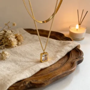 Collar de Cadena Doble"Countess" en Acero Inoxidable y Chapado en Oro de 18K