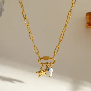 Collar "Mediterráneo" con Zirconia en Acero Inoxidable y Chapado en Oro de 18K