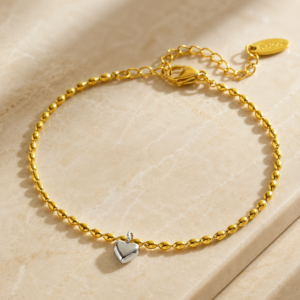 Pulsera "Mini Heart" en Acero Inoxidable y Chapado en Oro de 18K
