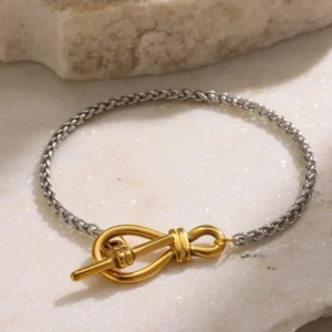 Pulsera Mixed Metals "Athena" en Acero Inoxidable y Chapdo en Oro de 18K