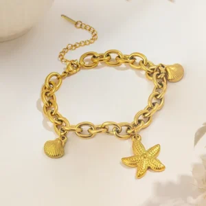 Alternative view of PULSERA CHARMS MARINOS EN ACERO INOXIDABLE Y CHAPADO EN ORO DE 18K