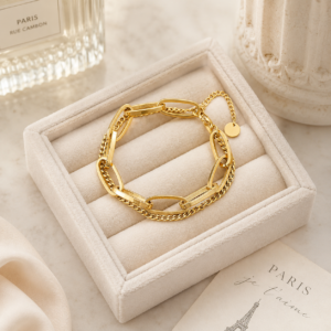 Pulsera de Eslabón "Robin" en Aceor Inoxidable y Chapado en Oro de 18K