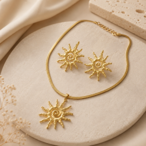 Set de Collar y Aretes "Soleil" en Acero Inoxidable y Chapado en Oro de 18K