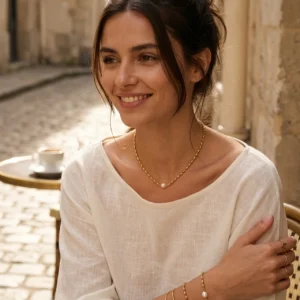 Alternative view of Set de Collar y Pulsera con Solitario de Perla Natural en Acero Inoxidable y Chapado en Oro de 18K