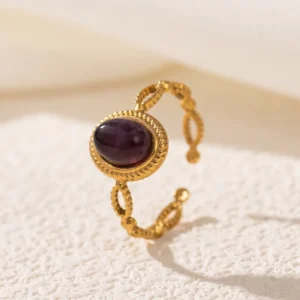 Anillo "Engagement"con Amatista de Acero Inoxidable y Chapado en Oro de 18K