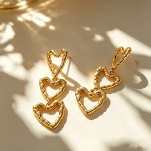 Aretes "Road of Hearts" en Acero Inoxidable y Chapado en Oro de 18K