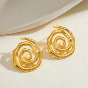Aretes "Remolino" en Acero Inoxidable y Chapado en Oro de 18K