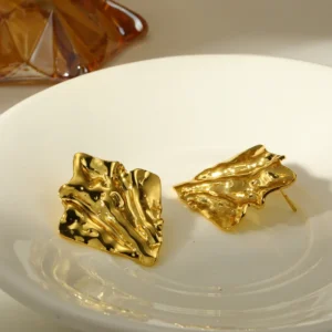 Aretes "Papiro" en Acero Inoxidable y Chapado en Oro de 18K