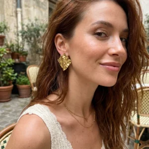 Alternative view of Aretes "Papiro" en Acero Inoxidable y Chapado en Oro de 18K