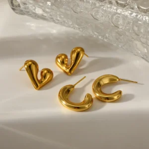 Aretes"Columpio"en Acero Inoxidable y Chapado en Oro de 18K - Imagen 3