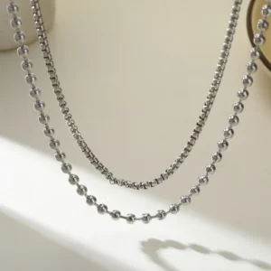 Collar de Cadena Doble "Bubble Pod" en Color Plata de Acero Inoxidable y Chapado en Oro de 18K