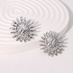 Aretes “Girasol” en Color Plata de Acero Inoxidable y Chapados en Oro de 18K